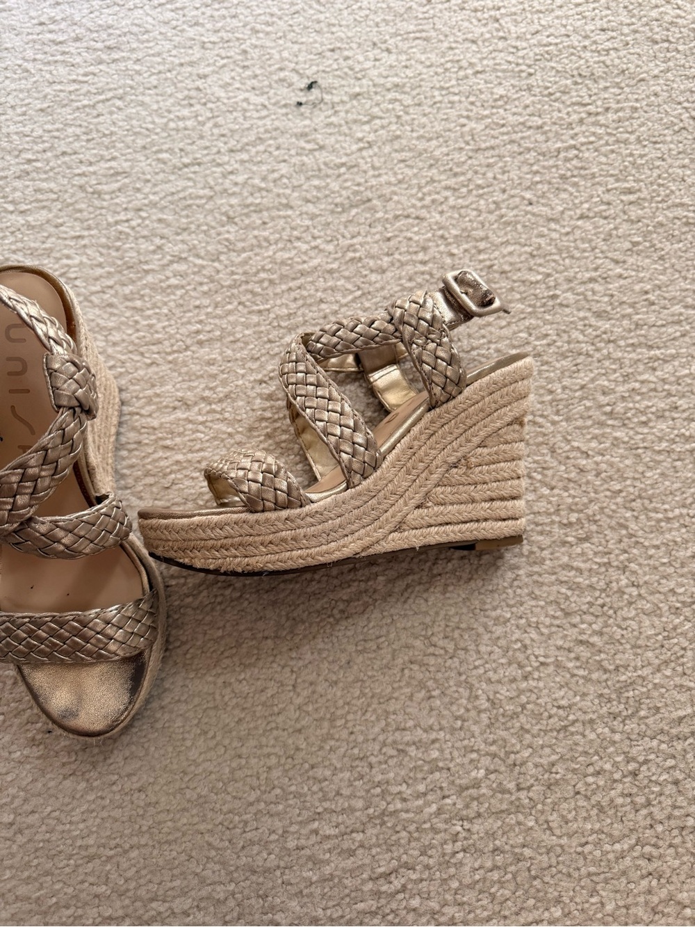 Unisa Metallic Gold Braided Espadrille Wedges